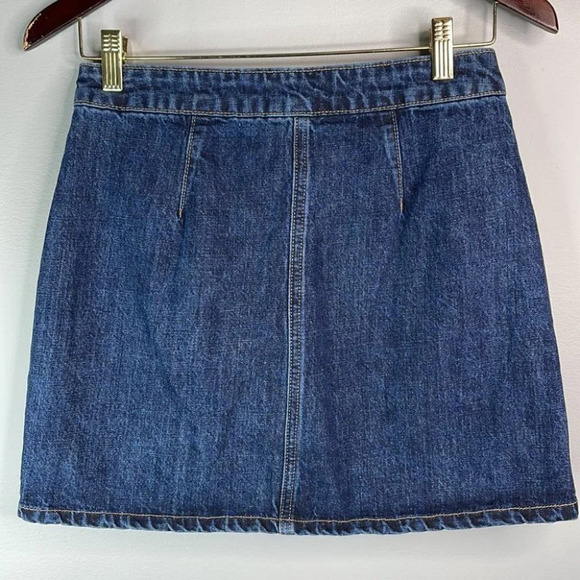 GARAGE Button Front Jean Skirt Blue Dark Wash Denim Mini Pockets Y2K Vibe S - Picture 5 of 9